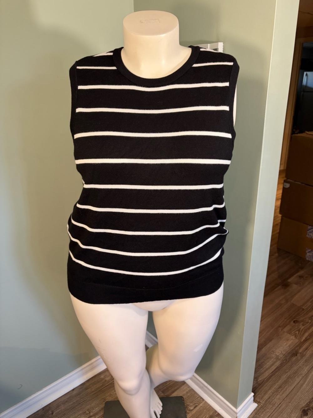 82. Kaffe Black & White Striped Sleeveless Knit Top